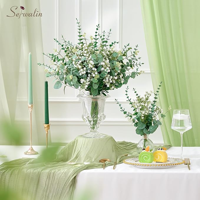 Serwalin 25 Pcs Mixed Artificial Eucalyptus Stems,Babys Breath Artificial Flowers Bulk with Faux Eucalyptus Leaves Greenery Stems for Wedding DIY Bouquets Floral Arrangement Home Decor