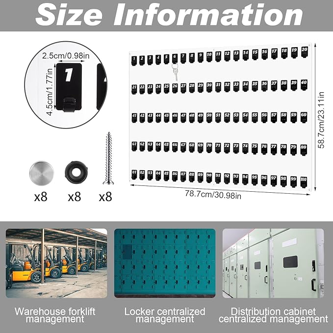 Acrylic Key Board with 100 No. Hooks Wall Mount Key Rack Holder Hanger Storage Collection for School, Garage, Car Dealer, Office, Hotel, Real Estate(Transparent)