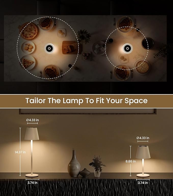 3 Pack Cordless Table Lamp, Portable Battery Operated Lamp with 3 Color Temps and Stepless Dimming, Rechargeable Table Lamp for Dinner, Desk, Cafe, Outdoor (White)