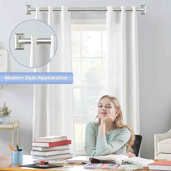 Nickel Wrap Around Curtain Rods:Blackout Heavy Duty Adjustable Window Curtain Rod for Bedroom Kitchen,Modern Decorative Curved French Metal Single Drapery Rod Easy Install,Satin Nickel 36-72"