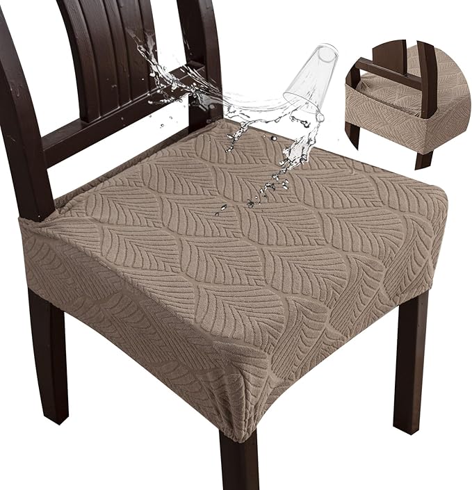 Removable Washable Dining Chair Seat Covers Set of 6,Stretch Jacquard Chair Seat Cushion Protector Slipcovers, Rear Covers
