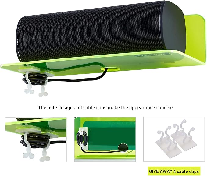OAPRIRE 9 Inch Floating Wall Shelves Set of 2 - Personalize Expand Wall Space - Acrylic Small Wall Shelf for Bathroom, Bedroom, Living Room, Office, with Cable Clips - Clear Green