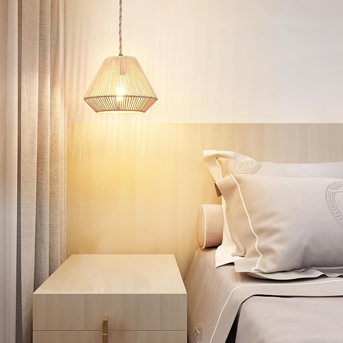 Plug in Pendant Light Rattan Hanging Lamp, Rattan Pendant Light with on/Off Switch,Rattan Woven LampShade Hanging Lamp Plug in for Living Room,Bedroom,Farmhouse