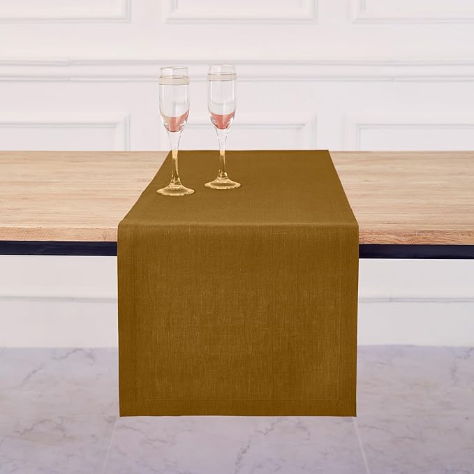 Solino Home Linen Table Runner 72 Inches Long - 100% Pure Linen Toffee Brown Table Runner 14 x 72 Inch - Diana Medium Weight