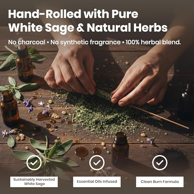 Tulasi White Sage Incense Sticks for Cleansing (48 Scent Sticks) | with Real Herbs | Long-Lasting 55-Minute Burn | Natural Essential Oils | Perfect for Meditation, Yoga & Removing Negative Energy