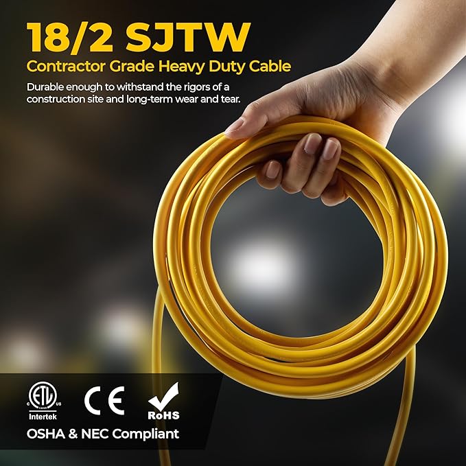 100ft Construction String Lights: 100w 11000lm ETL Certified Bright Industrial Outdoor Temporary Lighting Led Hanging IP65 Waterproof 18AWG Wire Work Light for Attic Jobsite Garage