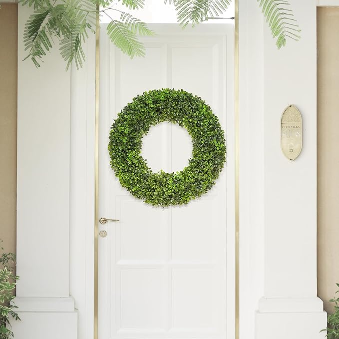 Boxwood Wreaths for Front Door 20 inch Artificial Spring Wreath Green Year Round Wall Window Porch Wedding Home Farmhouse St Patricks Day Indoor Outdoor Decorations