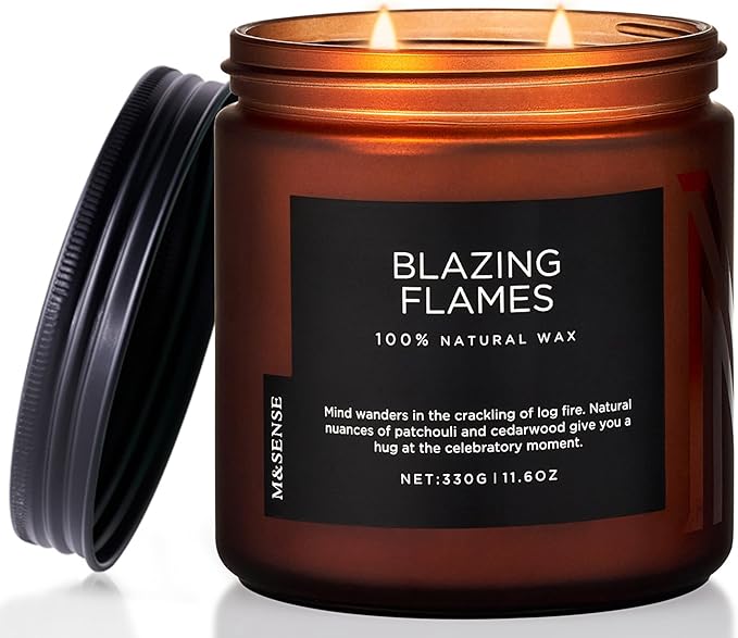 M&SENSE Blazing Flame Warm Winter Scented Candles, 11.6oz 70 Hours Long Lasting Candle for Home Decor Housewarming Gift, 2 Cotton Wick Natural Soy Wax Candle for Thanksgiving Chritsmas Holiday