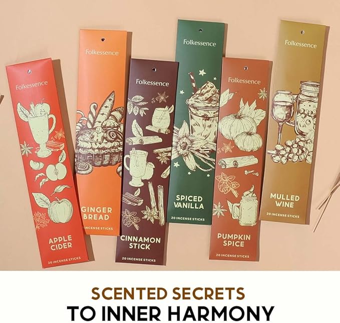 Folkulture Incense Sticks - Set of 6 (120 Sticks) | Organic Non-Toxic Christmas Scented Incense Stick – Gingerbread, Apple Cider, Vanilla, Wine| Xmas Gift for Women, Holiday Aromatherapy, Home