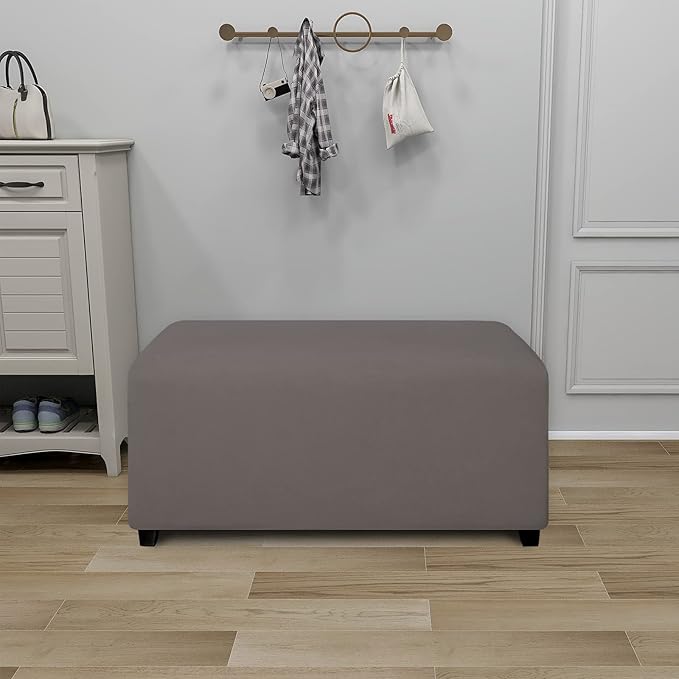 PureFit Super Stretch Soft Form Fit Ottoman Cover Rectangle - Ottoman Slipcovers for Foot Stool & Folding Storage Furniture for Living Room with Nonslip Elastic Bottom（Large, Taupe）