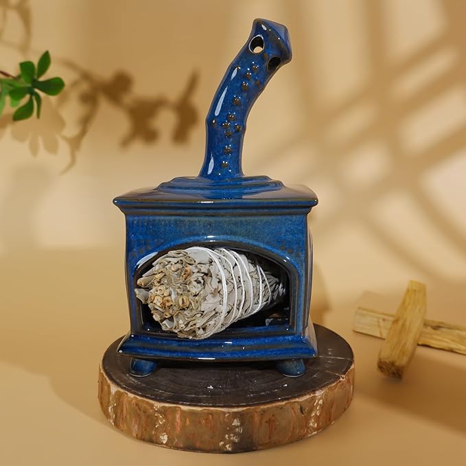 Ceramic Palo Santo Holder & Mini Chiminea Smudge Bowl | Multi-Functional Burner for Sage Sticks, Incense Cones, Copal,and Candles |Perfect for Energy Cleansing,Yoga Meditation| Anxiety Relief