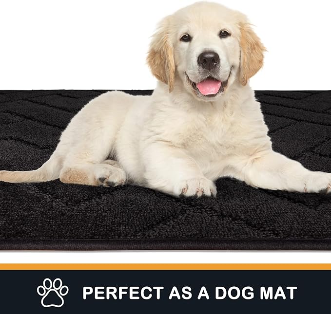 PURRUGS Dirt Trapping Door Mat 24" x 59", Non-Slip Machine Washable Entry Rug, Dog Doormat, Indoor Front Door Mat, Super Absorbent Entryway Rug for Muddy Shoes & Paws, Black
