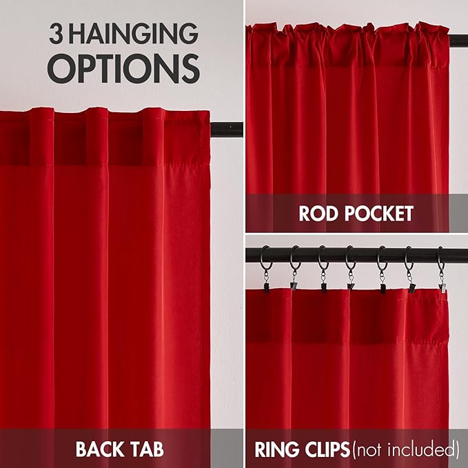 EMEMA Non-See-Through Sheer Curtains 72 Inches Long, Light Filtering Semi Privacy Sheer Curtains for Living Room Bedroom, Window Drapes That Let Light in, 52x72 Inch, 2 Panels, Red