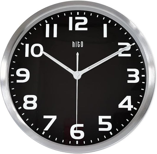 HITO 12 Inch Night Light Wall Clock Battery Operated Brightness Adjustable, Metal Frame, Glass Cover(Hands + Numbers Illuminate)