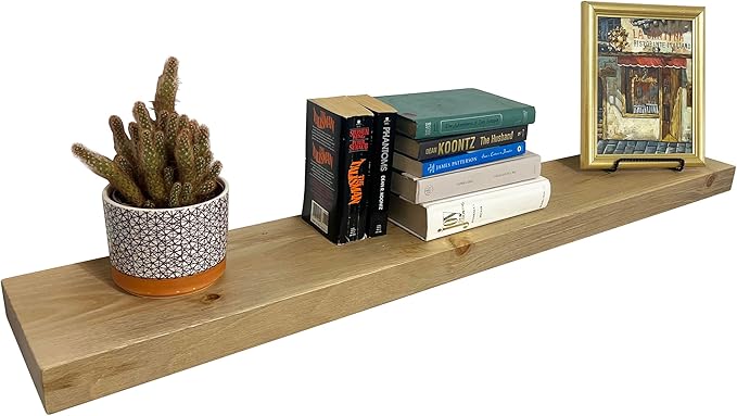joelsantiques - 54 Inch Wooden Floating Shelves for Wall - 54x6x2 in - Made of Natural Wood - Long Heavy Duty Rustic Wall Shelves for Bedroom - Perfect for Living Room, Kitchen - Beige