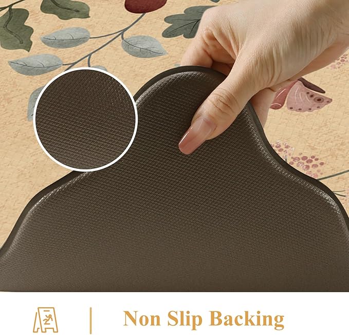 Collive Kitchen Floor Mat Cushioned Anti Fatigue, Scalloped Waterproof Kitchen Sink Rugs Non Skid Sets of 2, Memory Foam Comfort Standing Mats Boho Floral Desk Carpet for Laundry, Office, Home Decor