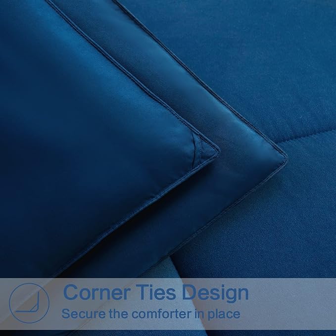 EASELAND Oversized Queen Down Alternative Comforter - Quilted Duvet Insert for All Seasons, Soft Lightweight with Corner Tabs, Summer Winter Warm Bedding, Navy 98×98 Inches