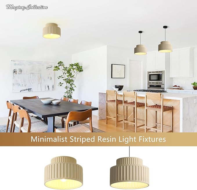 1-Light Nordic Modern Pendant Lighting Vintage Hanging Light Fixture Retro Colorful Single Pendant Lights Kitchen Island Light Ceiling Hanging over Island with Cream Yellow Resin Shade MPL33-W