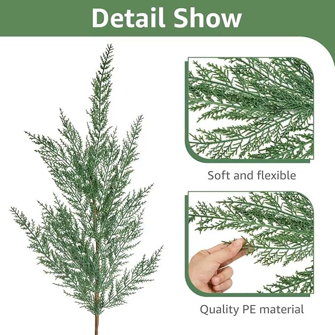 Christmas Cypress Stems for Vases Cedar - Real Touch Realistic Artificial Faux Greenery Pine Branches Fillers and Holiday Home Decor 18 inch Long 10 Pcs