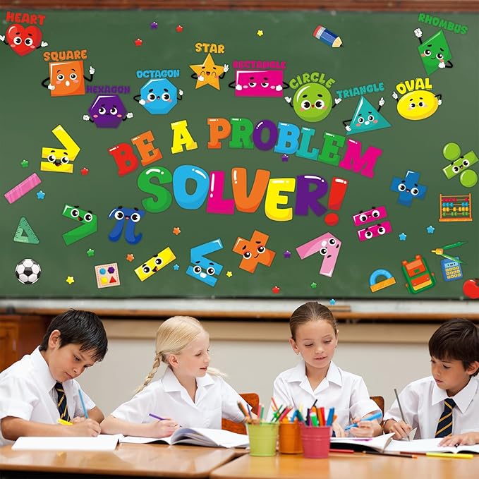 Cinrobiye Math Bulletin Board Stickers,Mathematics Cubes Classroom Decoration,Be a Problem Solver Classroom Decor for Back to School First Day Window Door Wall Elementary Preschool Teacher Supplies