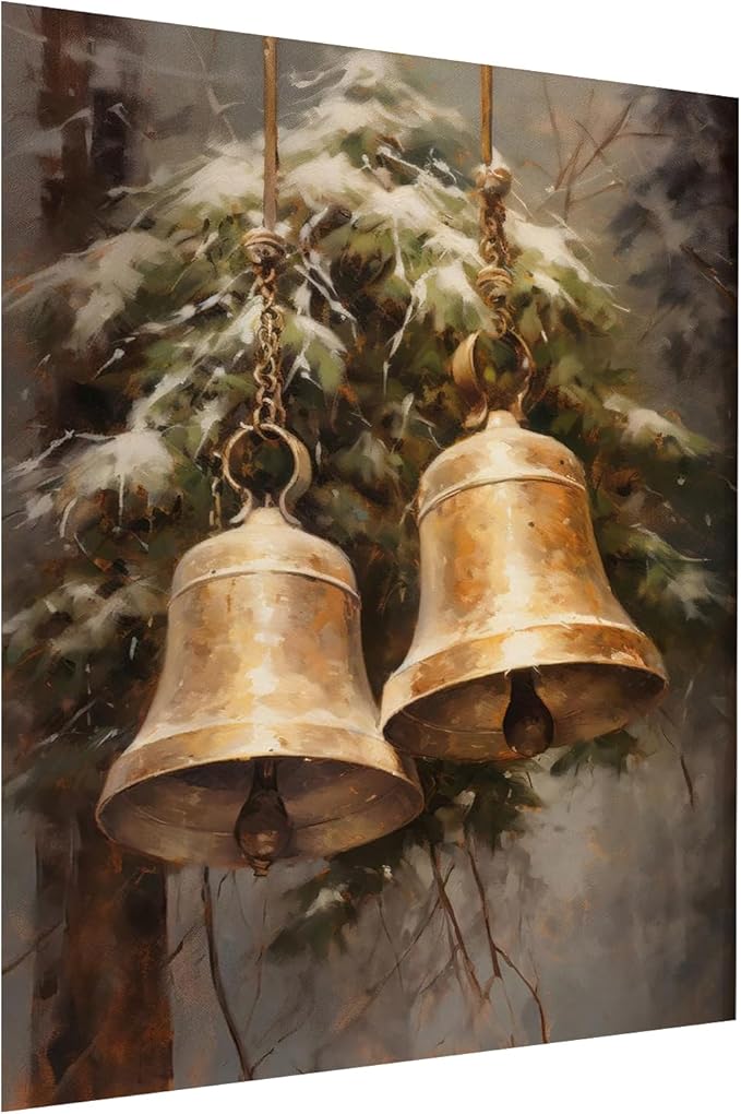 Vintage Christmas Jingle Bells Wall Art,Christmas Bell Poster,Christmas Wall Art,Christmas Brass Bells Print,Holiday Decor,Winter Print,Christmas Living Room Bedroom Dorm Decor16x24inch Unframed