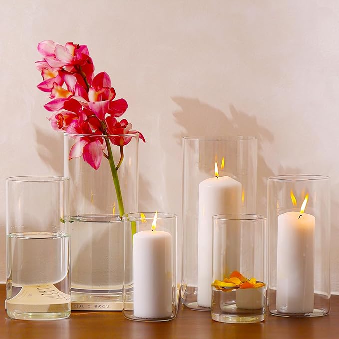 Hurricand Candle Holder 6 PCS, Glass Pillar Candle Holder, Clear Glass Cylinder Candleholder Glass Cylinder Vase for Centerpieces Wedding Party Decoration