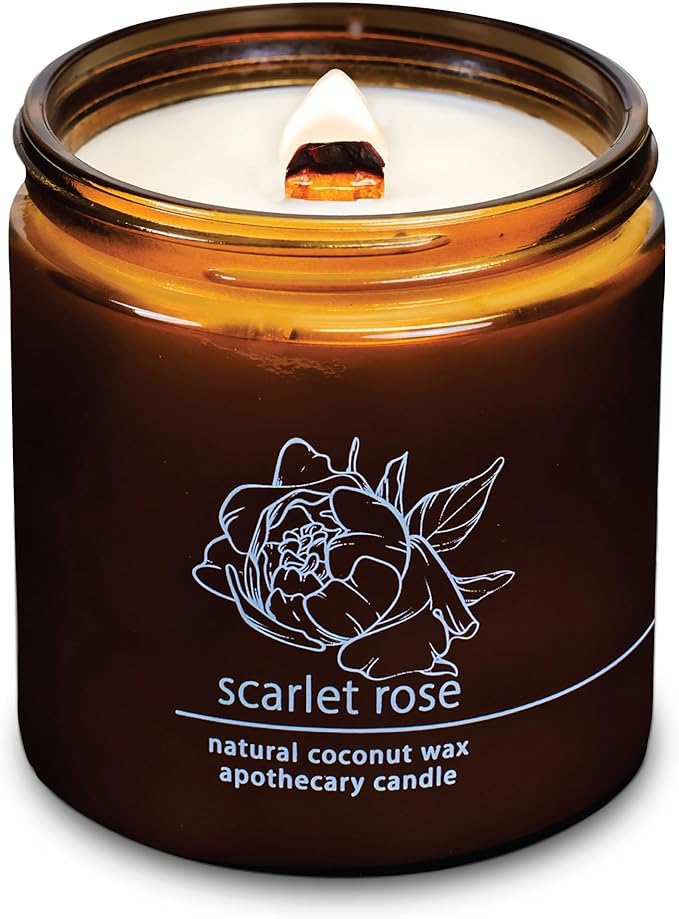 Hemlock Park Crackling Wood Wick Candle Handcrafted with Natural Coconut Wax (Large 16 oz, Scarlet Rose)