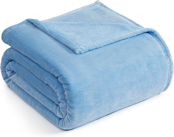 Casa Platino Twin Blanket – Fleece 60x80 – Lightweight Flannel Throw Blanket for Bed or Sofa – Soft & Cozy for Summer or Winter – Gift for Women - Light Blue