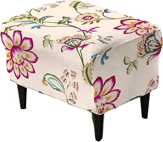 KRFOONN Stretch Ottoman Cover Slipcovers Rectangle Fit Length 27"-35" Footrest Stool Covers Printed Ottoman Cover for Foot Stool Furniture Protector with Non Slip Elastic Bottom, Color 20