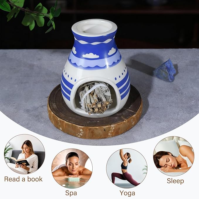 Handcrafted Palo Santo Burner – Hopi-Inspired Ceramic Incense Dish for Aromatherapy – Suitable for Sage, and Cone Incense – Ideal for Energy Cleansing, Yoga, Meditation, Zen, Altar Décor