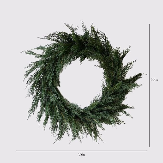 CG Hunter Holiday Collection Cedar Wreath, Premium Artificial Indoor and Outdoor Large 30" Cedar Christmas Wreath, Christmas Decorations and Holiday Greenery