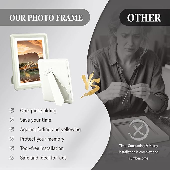 Light Gray 5x7 Picture Frame with Acrylic Front, ABS Frame for 5x7 or 4x6 Photos, Shatterproof UV-Resistant Tabletop Photo Frame, Vertical/Horizontal Display for Home Décor