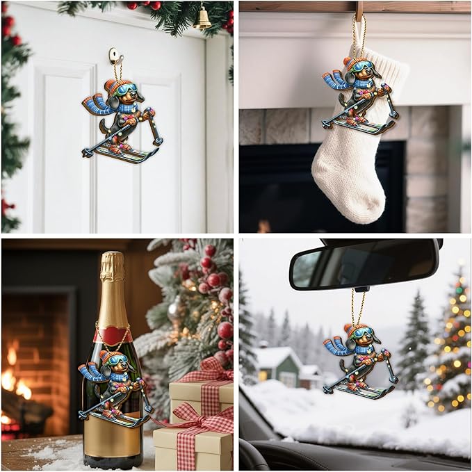 34HD Dachshund Christmas Ornament 2025 – Wooden Hanging Xmas Tree Ornament Decoration, Funny Cute Ski Christmas Keepsake Gift and Home Decor for Dog Lovers and Wiener Fans