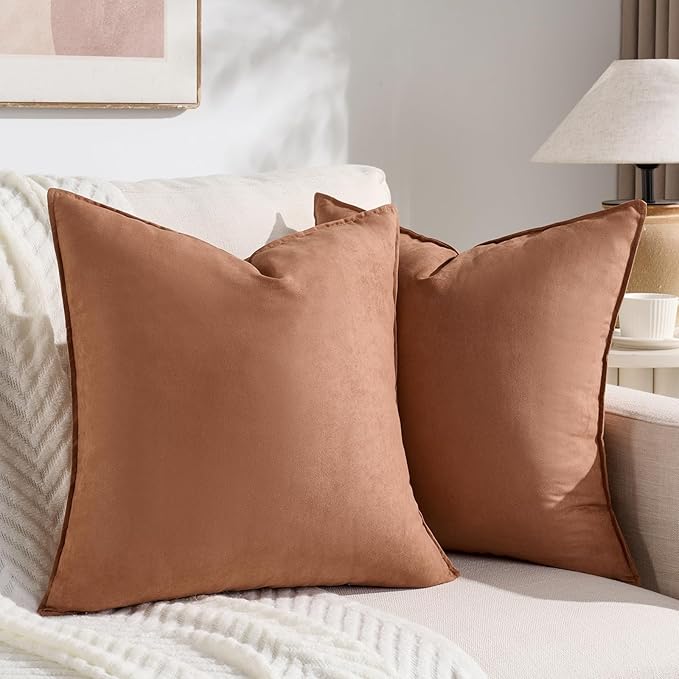 Fancy Homi 2 Packs Rust Decorative Throw Pillow Covers 18x18 inch, Super Soft Faux Suede Decor Square Pillow Covers, Solid Cushion Cover for Couch Living Room Sofa Bedroom 45x45 cm