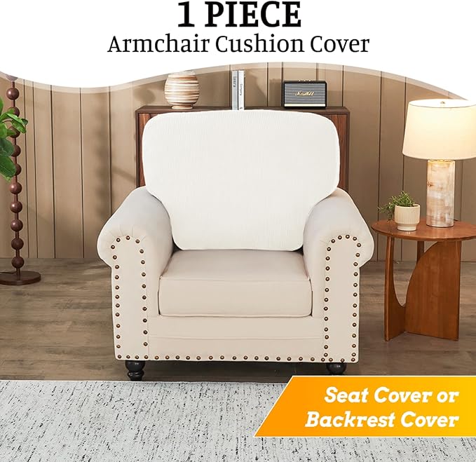 Sectional Couch Covers for Sofa Cushion L Shaped Couch Cover Washable Soft Couch Cushion Covers Stretch Sofa Slipcovers(1-Piece for Sofa Seat or Backrest, White)