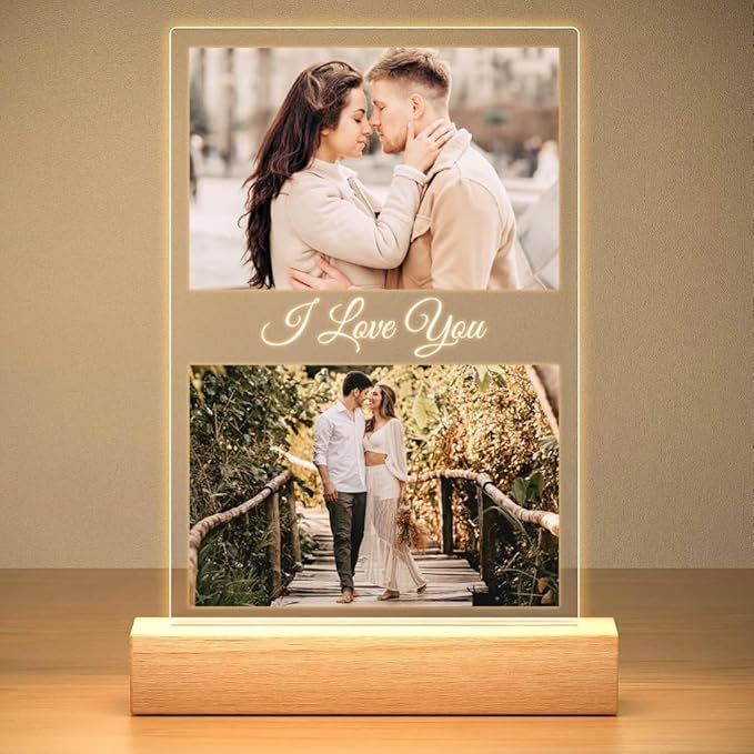 Personalized Anniversary Couple Gifts for Women & Men, Custom Picture Frames, Customized Photo Frame with Night Light, Personalized Photo Frame, Christmas Birthday Gifts for Her & Him