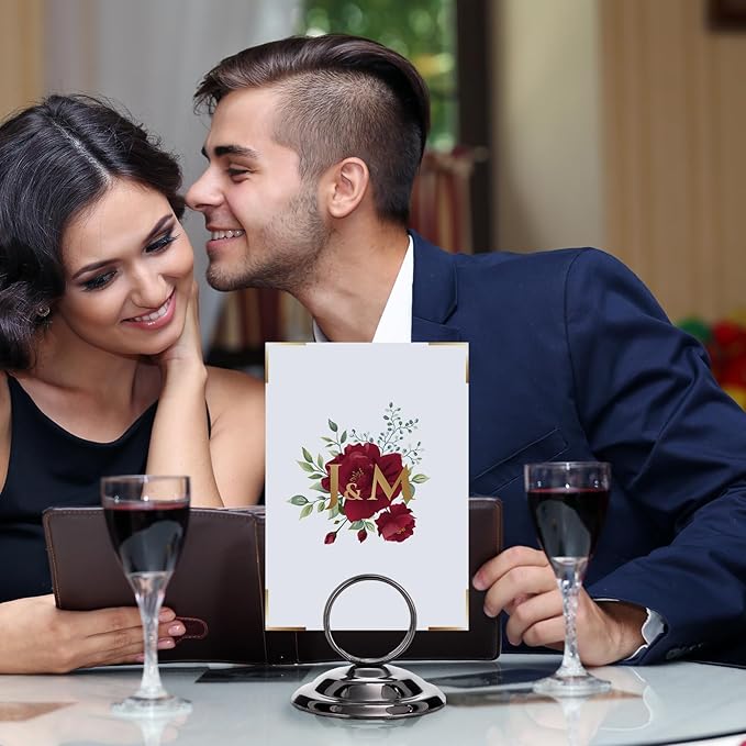 24 Pcs Table Number Holders-Metal Place Card Holders Table Number Stands Tabletop Sign Stands for Photos, Menu, Memo, Notes, Wedding, Restaurant, Banquet, Birthday(Gunmetal Grey)