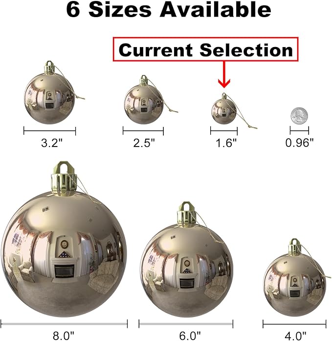 Champagne Gold 1.6" Small Christmas Balls Christmas Tree Decoration Ornaments Shatterproof Hanging Balls for Birthday Halloween Holiday Wedding Decorations Set of 36pcs