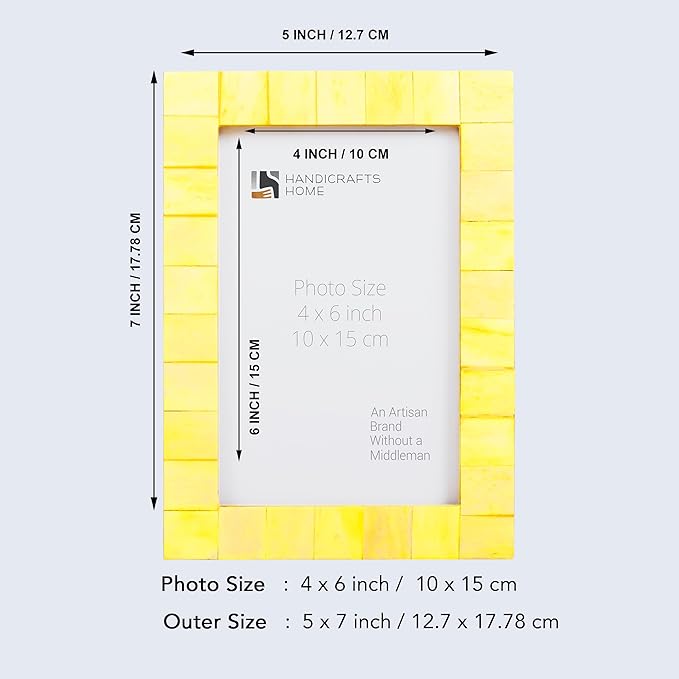Handicrafts Home Yellow 4x6 Picture Frame for Christmas Decor & Holiday Gifting Handmade Photo Frame for Farmhouse Wall Decor, Boho Shelf Styling, Vintage Bone inlay Frames Picture, Shelf Styling