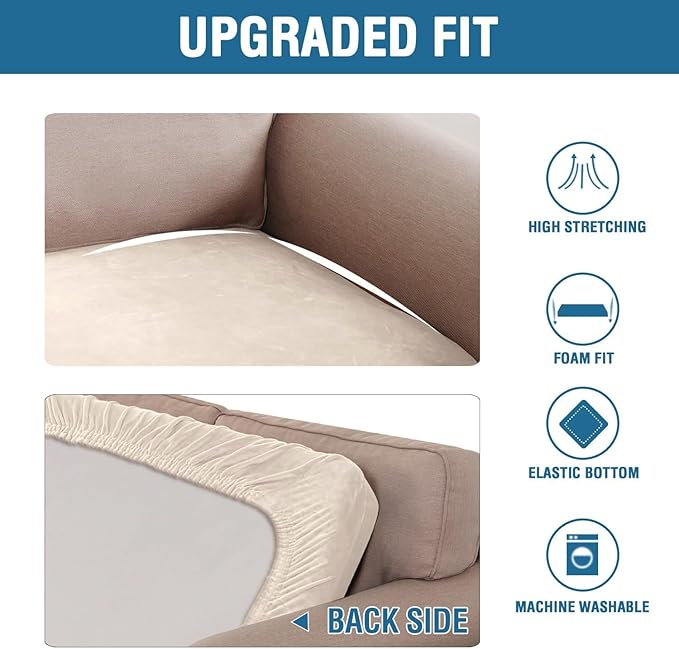 H.VERSAILTEX Velvet Stretch Individual Couch Cushion Cover Plush Cushion Slipcover for Loveseat Sofa Cushion Furniture Protector Seat Cushion Sofa Cover (1 Piece Sofa Cushion Cover, Cream)