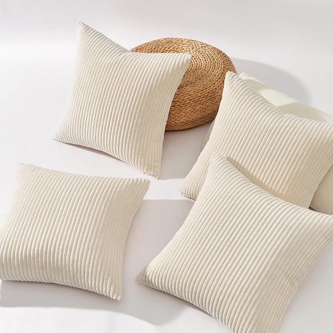 Topfinel Decorative Beige Throw Pillow Covers Cushion Cases, Set of 4 Soft Velvet Modern Double-Sided Designs, Natural Home Decor, Pillow Inserts Not Included (22x22 inch)