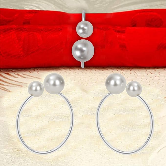 KPOSIYA Pearl Napkin Rings - Set of 20 Silver Napkin Holder Table Napkin Buckles for Dinning Table Setting Christmas Wedding Party Supplies (Pearl-Silver 20)