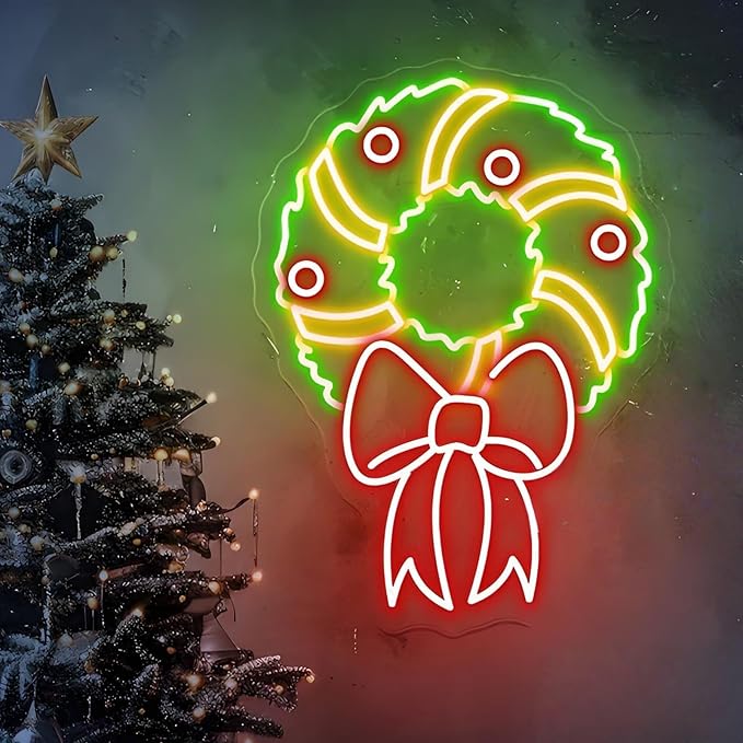 Christmas Wreath For Front Door Neon Sign - Dimmable, Customizable Colors, Festive Style, Ideal Christmas Neon Sign & Neon Signs for Wall Decor, Perfect for Living Room, Bedroom, Party, Store Window, Great Gift