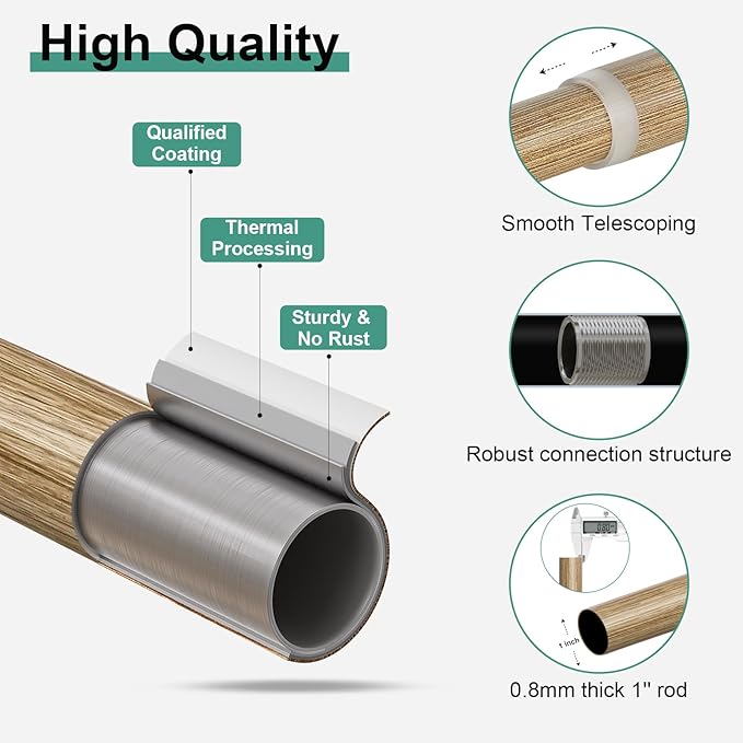 2 Pack Wood Curtain Rods for Windows 28 to 48 Inch,1'' Diameter Drapery Rods with Imitation Wood Grain Leaf Pattern Finials,Boho Adjustable Heavy Duty Curtain Rods Set,18-60'',Weathered Wood