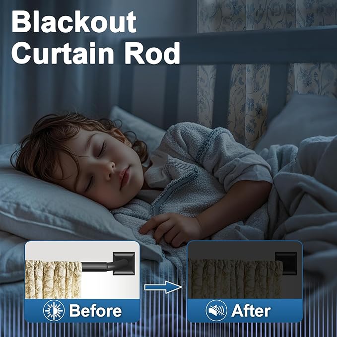 Black Curtain Rods for Windows 28-48Inch Heavy Duty French Return Rod, Wrap Around Blackout Curtain Rods, Adjustable Room Darkening Drapery Rod for Bedroom, Living Room, Sliding Door & Outdoor Patio