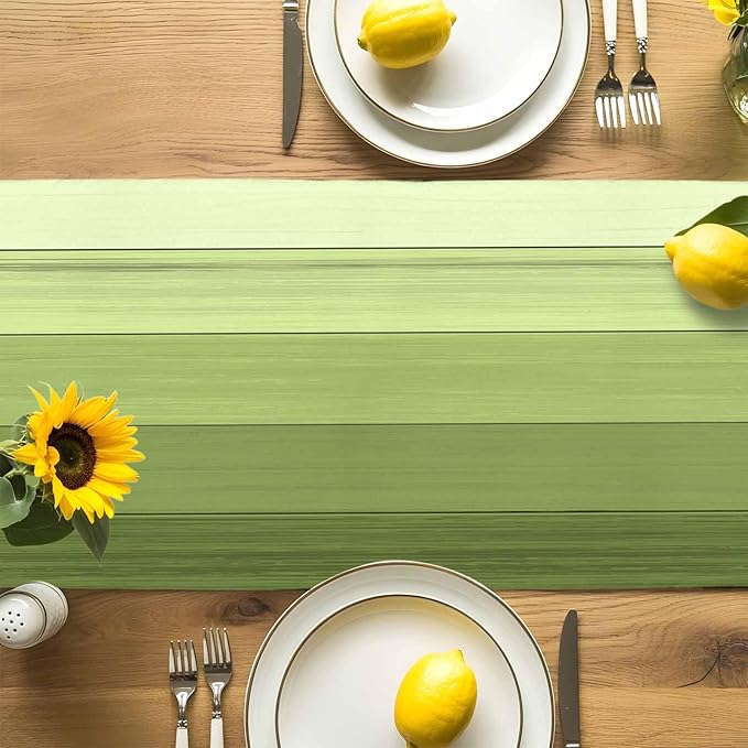 Vandarllin Table Runners 18X72 Inches Long, Ombre Moss Green,Cotton Linen Farmhouse Retro Rustic Barn Wood Texture Tablecloths Non-Slip Party Table Decorations for Kitchen,Home,Dining,Outdoor,