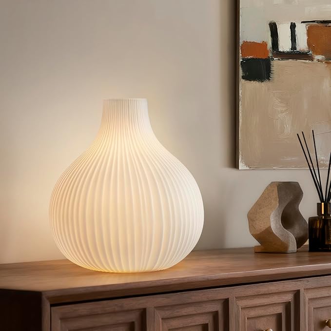 RONDURE 8.7" Modern Ceramic Table Lamp, Modern Bedside Lamps for Bedroom, Living Room and Nightstand, White Translucent Ceramic Shade, Warm Ambient Lighting, Home Decor