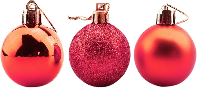 Bestjybt 24pcs 1.18" Small Christmas Ball Ornaments Shatterproof Christmas Decorations Tree Balls for Holiday Wedding Party Decoration, Tree Ornaments Hooks Included (Red, 3cm/1.18")