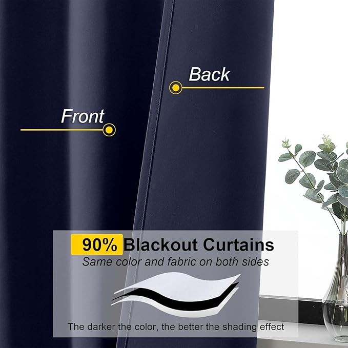 Extra Long Navy Blue Blackout Curtains for Bedroom Living Room 108 Inches Long 2 Panels, Soft Solid Room Darkening Thermal Insulated Window Treatments, Rod Pocket Curtain, 50" Wx108 L