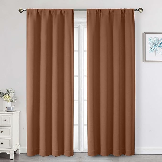 Sun Baked Blackout Curtains 84 Inch Length 2 Panels Set, Soft Solid Thermal Insulated Room Darkening Curtains 84 Inches Long for Bedroom Living Room, Rod Pocket Drape, Each 40" Wx84 L